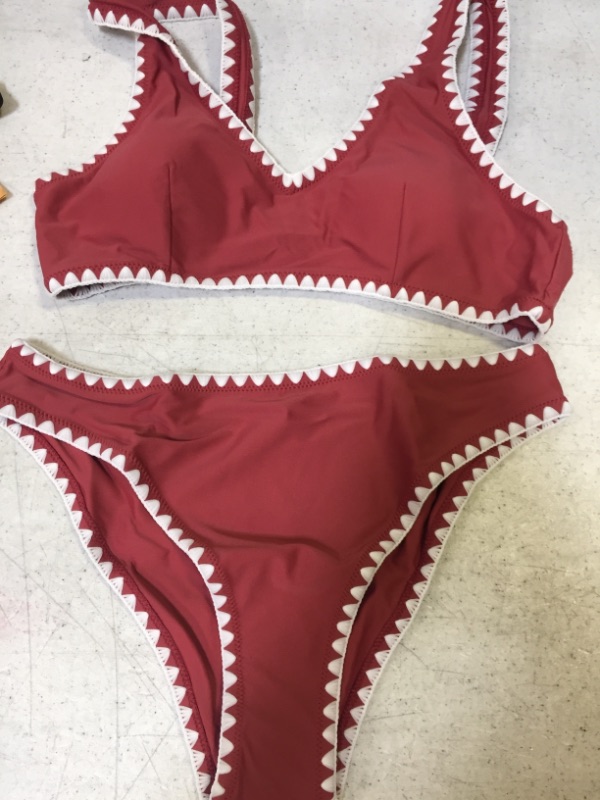 Photo 3 of Pinkish red And White Crochet Trim Sporty Bikini Size: medium