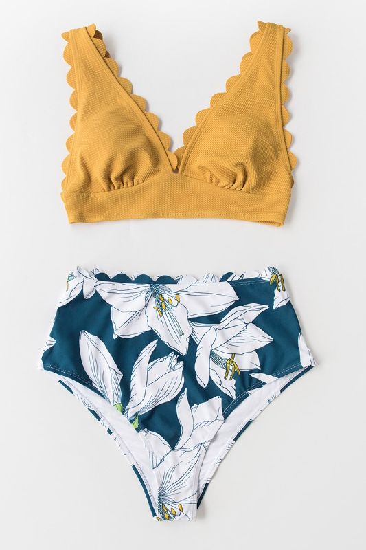 Photo 4 of 
Yellow And Floral V-Neck Scalloped Bikini Size: Small