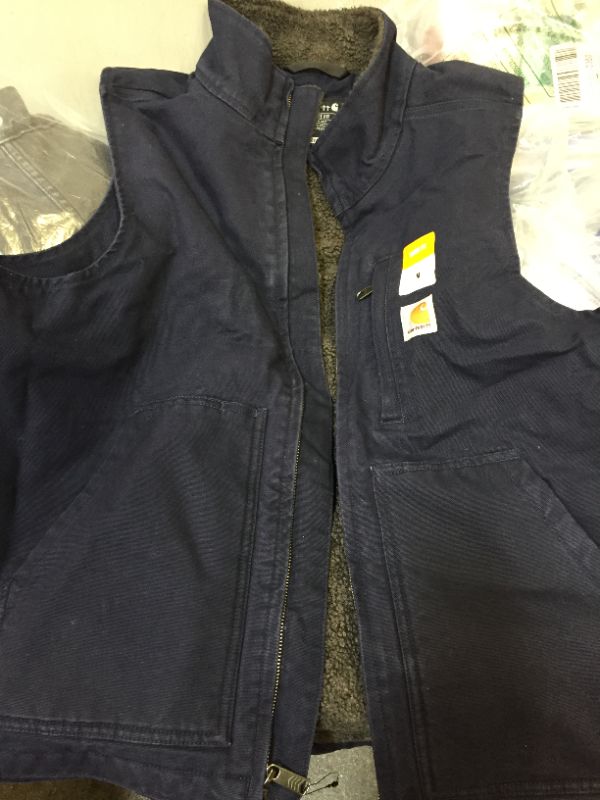 Photo 2 of Carhartt Men's Washed Duck Sherpa-Lined Mockneck Vest - Medium Regular - Navy