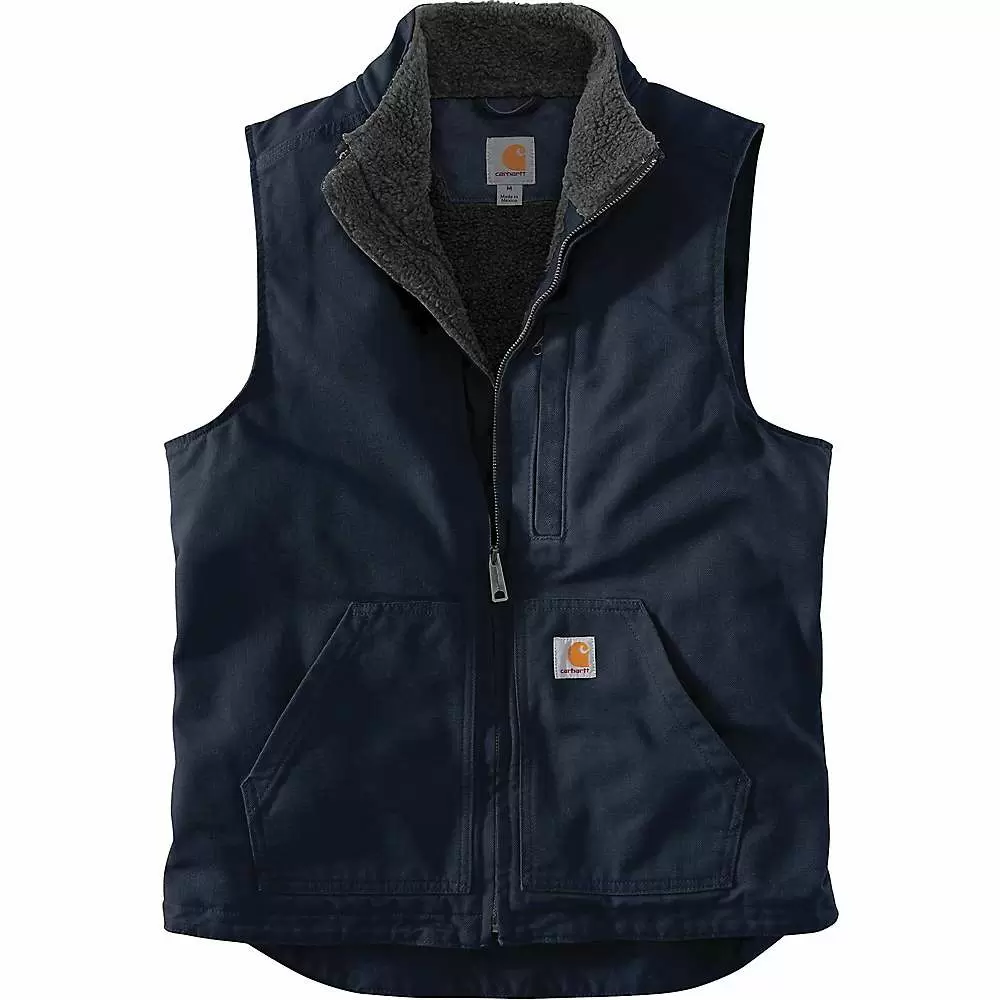 Photo 1 of Carhartt Men's Washed Duck Sherpa-Lined Mockneck Vest - Medium Regular - Navy