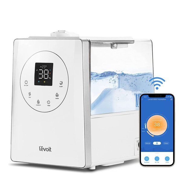 Photo 1 of LEVOIT Humidifiers for Bedroom Large Room Home, Smart Wifi Alexa Control, 6L Top Fill Warm and Cool Mist for Whole House, Essential Oil, Customized Humidity, Sleep Mode, Timer, Ultra Quiet, White