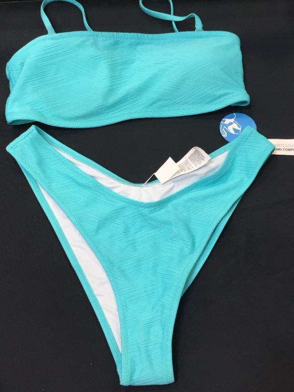 Photo 3 of 
Blue Bandeau Low-Rised Solid Bikini--Size MEDIUM