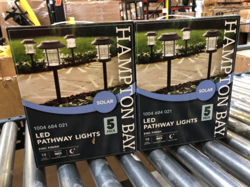 Photo 2 of --2 BOXES-- Hampton Bay Solar Zinc Outdoor Integrated LED Landscape Pathway Lights 5 Pack
