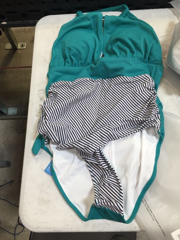 Photo 2 of Aqua Textured And Striped Halter One Piece Swimsuit
MEDIUM