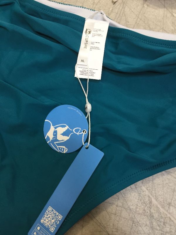 Photo 3 of Teal Solid And Striped High Waisted Bikini XL