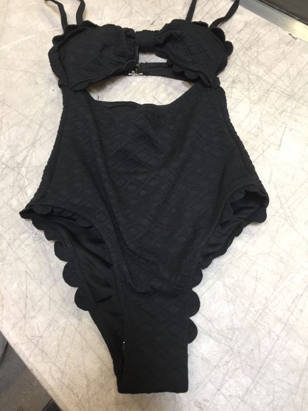 Photo 2 of Black Knotted Scalloped One Piece Swimsuit XS