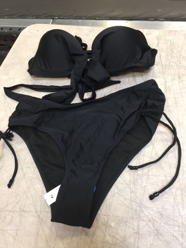 Photo 2 of Linda Black Wrap Back Tie Mid Waist Bikini MEDIUM