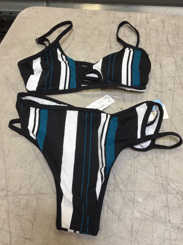 Photo 2 of Blue White And Black Striped Bikini XS