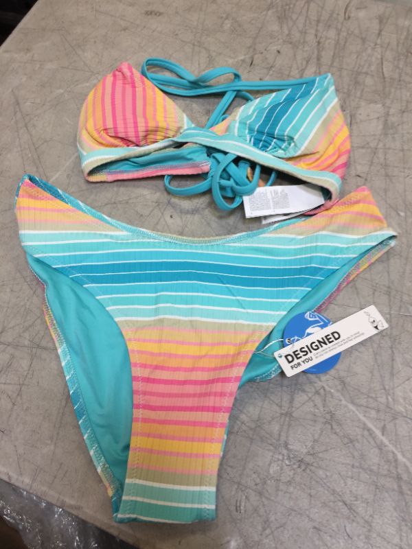 Photo 2 of Lylah Striped Rib Tie Back Bikini XS