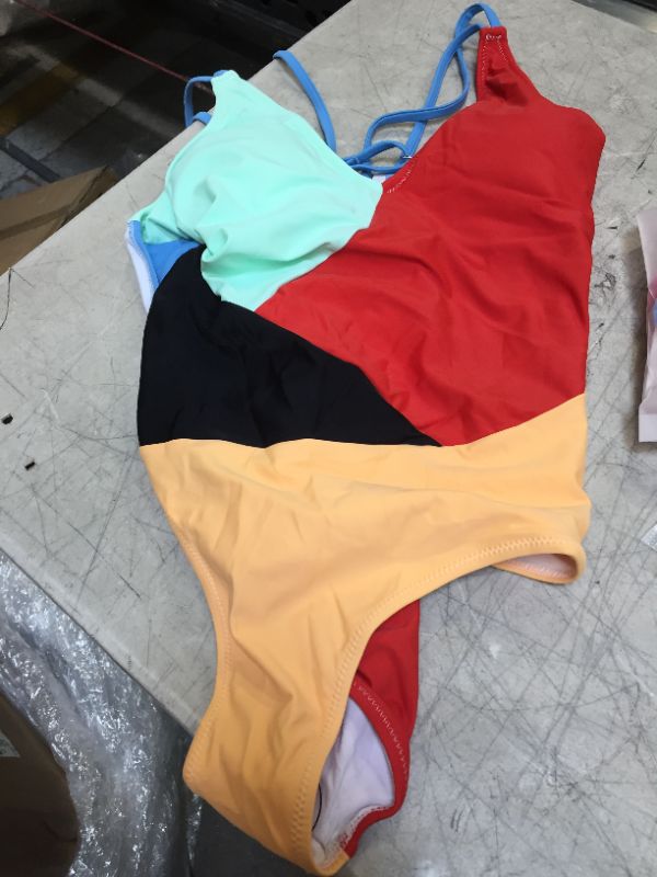 Photo 2 of Colorblocked V-Neck One Piece Swimsuit LARGE