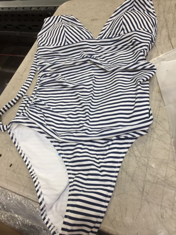 Photo 2 of Blue And White Stripe Halter One Piece Swimsuit MEDIUM