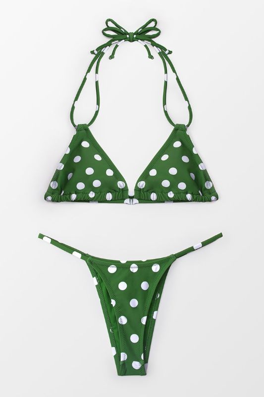 Photo 1 of Green Polka Dot Triangle Bikini MEDIUM