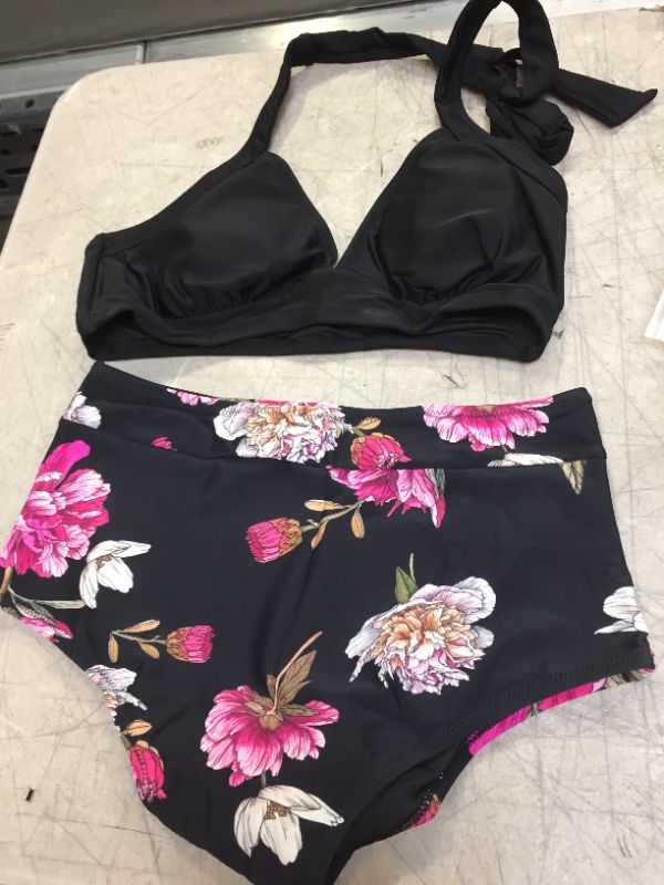 Photo 2 of Black Floral Halter High Waisted Bikini MEDIUM