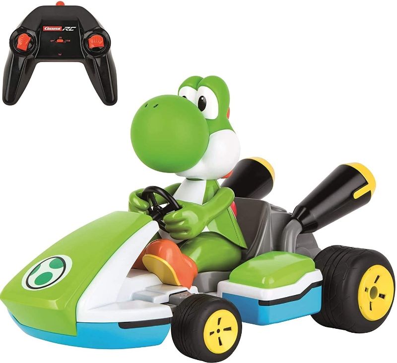 Photo 1 of Carrera RC 370162108X Official Licensed Mario Kart Yoshi Race Kart 1:16 Scale 2.4 GHz Splash Proof Remote Control Car Vehicle with Sound and Body Tilting Action - Rechargeable Battery - Kid Toys
