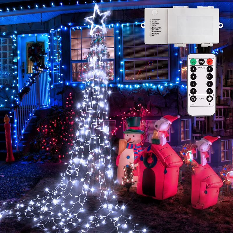 Photo 1 of 344 LED Star String Lights Fairy Christmas - Waterfall 13ft 3 x Large D Battery Operated Outdoor & Indoor Waterproof 8 Modes & Timer Remote for Christmas Tree Topper, Holiday Decorations (Cool White)
