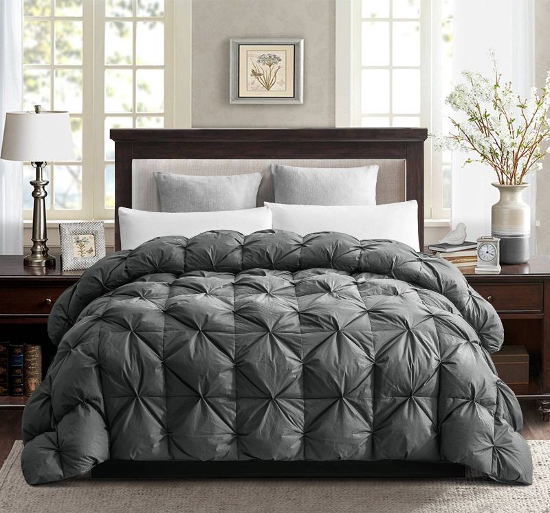 Photo 1 of ZHONGHONG Duvet Cover Comforter, Duck Down Comforter Quilt, King Size 90 x 106 Inches Duvet 100% Cotton Cover, Thick Fluffy Down Feather Comforter for All Seasons, Grey - 00802
