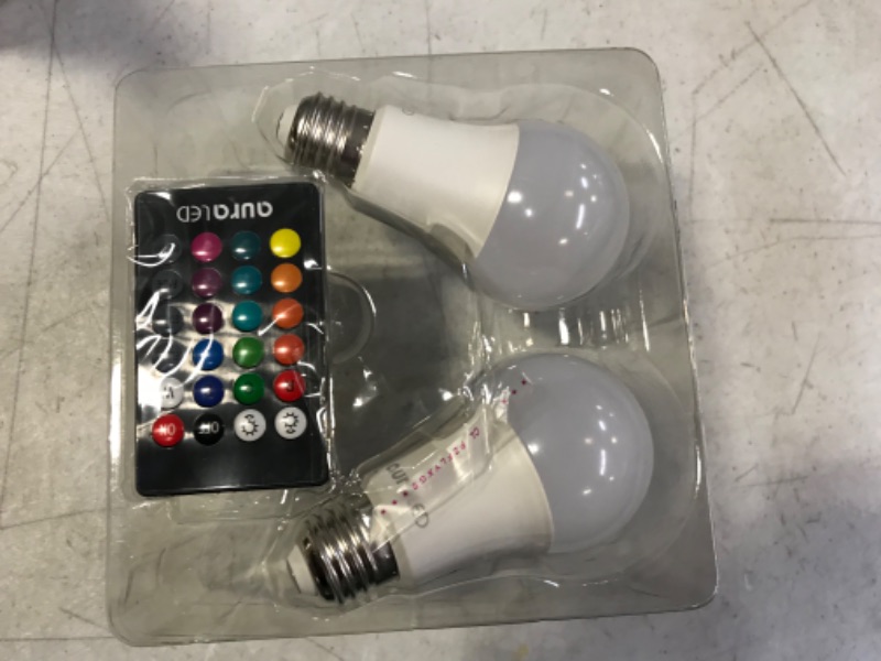Photo 2 of 40-Watt Equivalent A19 2700K Standard Dimmable with Remote Aura Decorative LED Light Bulb Multi-Color (2-Pack)
