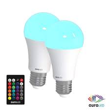 Photo 1 of 40-Watt Equivalent A19 2700K Standard Dimmable with Remote Aura Decorative LED Light Bulb Multi-Color (2-Pack)
