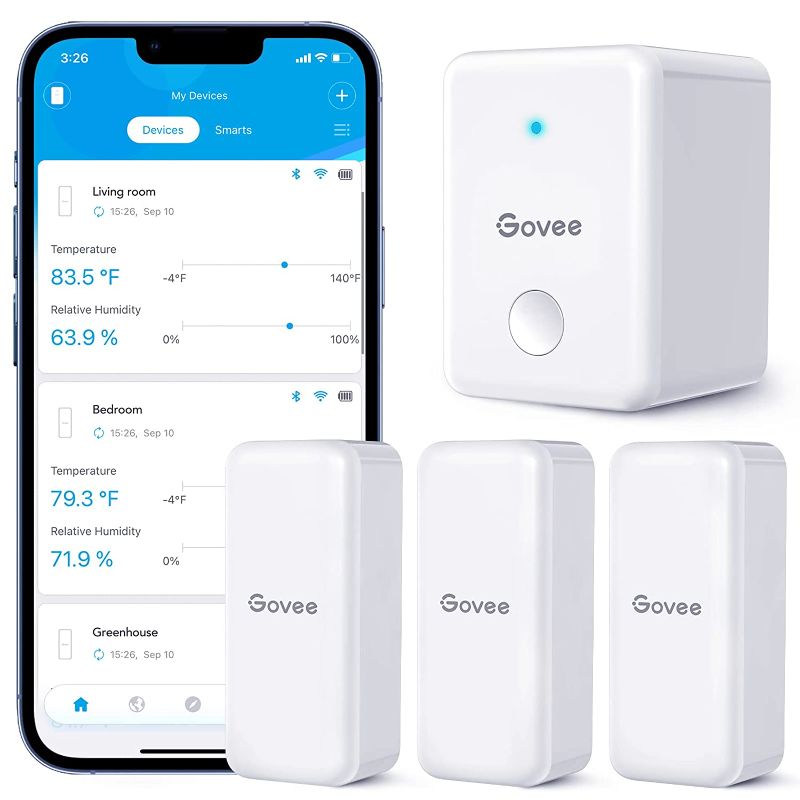 Photo 1 of Govee New WiFi Digital Hygrometer Thermometer 3 Pack H5151, Indoor Outdoor Smart Gateway Room Temperature Humidity Sensor, Wireless Temp Gauge with App Alert, for Home, Greenhouse(not support 5G WiFi)
Unable to Test