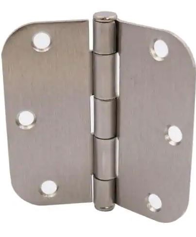 Photo 1 of 3-1/2 in. x 5/8 in. Radius Satin Nickel Squeak-Free Door Hinge (3-Pack)
