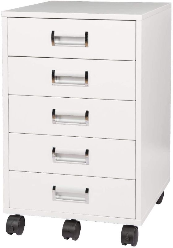 Photo 1 of 5 Drawer Mobile Cabinet Fully Assembled Except Casters Built-in Handle (White)
