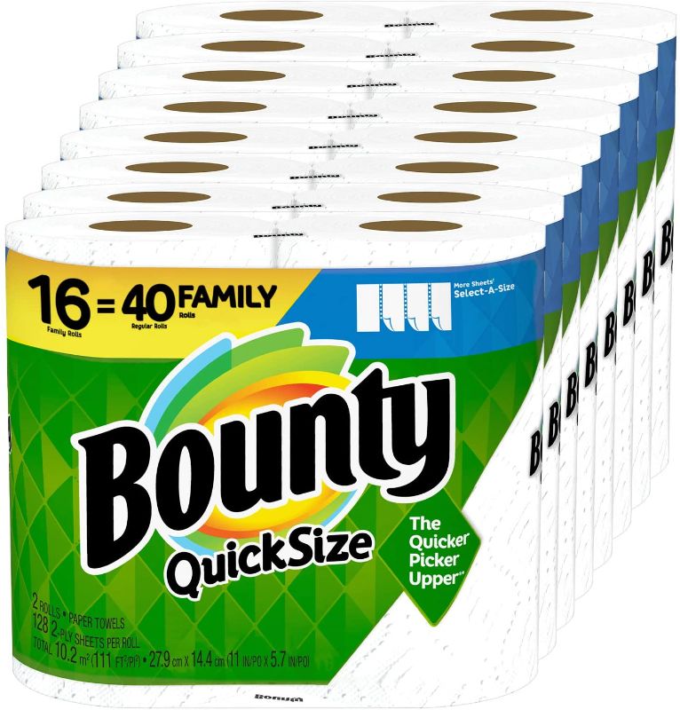 Photo 1 of Bounty Quick-Size Paper Towels, White, 16 Family Rolls = 40 Regular Rolls
