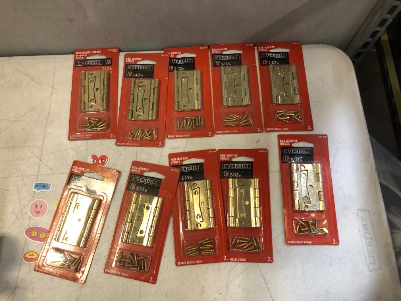 Photo 2 of 2-1/2 in. Bright Brass Non-Mortise Hinges 2pcs 10 pack 
