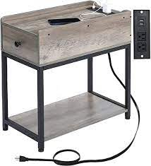 Photo 1 of AMHANCIBLE End Table with Charging Station, Narrow Nightstand with Storage Drawer and USB Port and Power Outlets,Side Table for Living Room Bedroom 2 count 