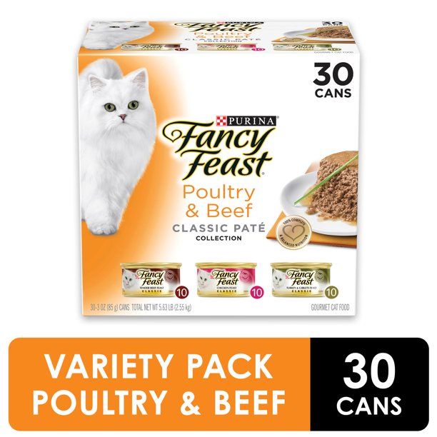 Photo 1 of (30 Pack) Fancy Feast Grain Free Pate Wet Cat Food Variety Pack Poultry & Beef Collection 3 Oz. Cans---BEST BY APRIL 2023---