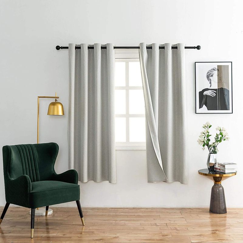 Photo 1 of DECYCLE 100% Blackout Double Sided Linen Texture Curtains Room Darkening Curtains Thermal Insulated Noise Reduction Drapes for Bedroom Living Room 2 Panels 52x72 Inch Greyish White
