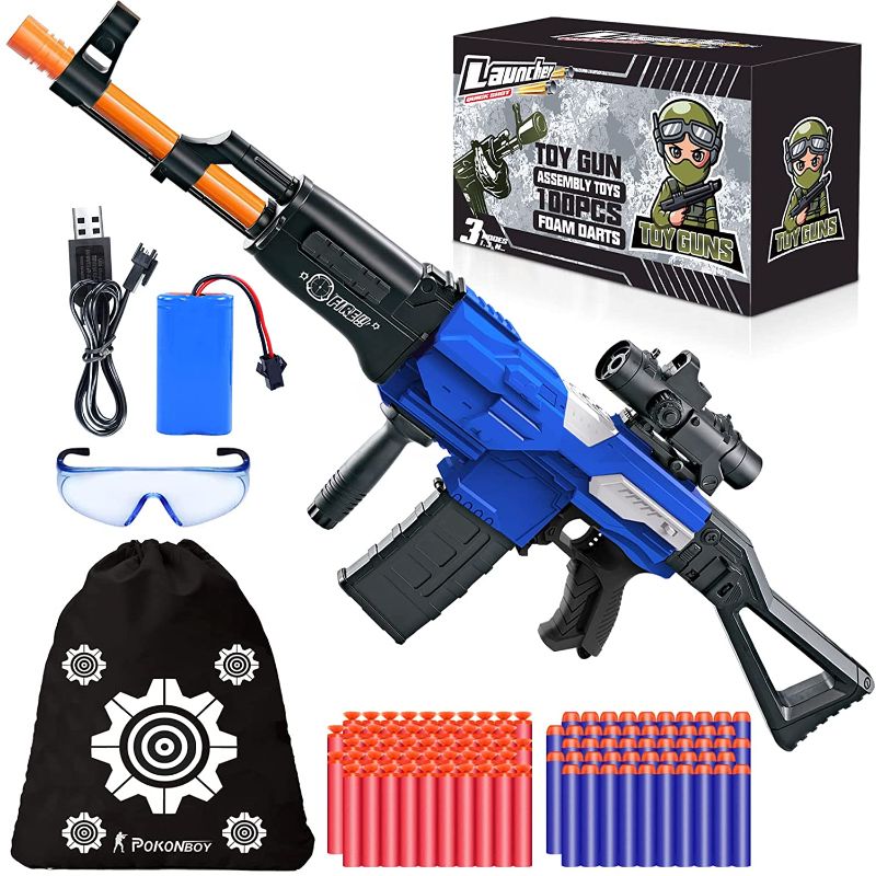 Photo 1 of YKToyz DIY Motorized Blaster Toy Gun Compatible with Nerf Bullets, Automatic Toy Foam Blaster with Scope, 100 Refill Bullets and Storage Bag Shooting Game Birthday Gift for Boys Age 6+ (Blue)
