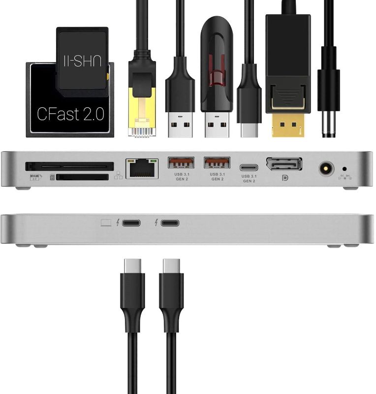 Photo 1 of LXT Thunderbolt 3 Dock-60W Charging, Dual 4K@60Hz Display, 2X Thunderbolt 3 up to 40Gb/s, DP1.4, 4X USB 3.0 Ports, SD Card Slot, Gigabit Ethernet for MacOS and Windows Laptops (Silver)
