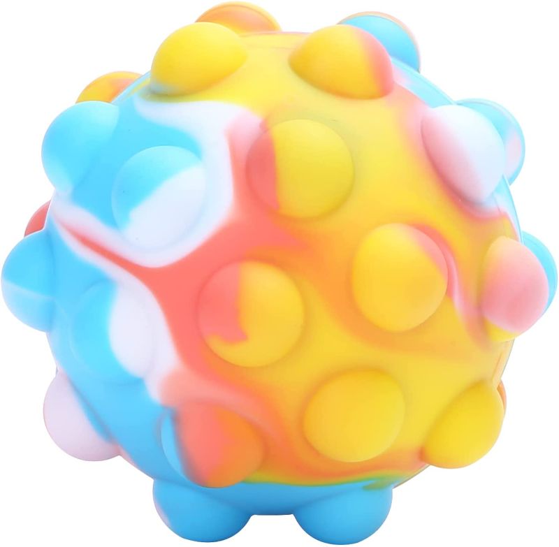 Photo 1 of HonLin Fidget Stress Balls Simple POP Dimple Toys Novel Popping It Ball Silicone Push Bubbles Sensory Toy,for Kids Adults Autistic Children Stress Anxiety Relief(2.75 inch,Mix Color-Blue) PACK OF 3
