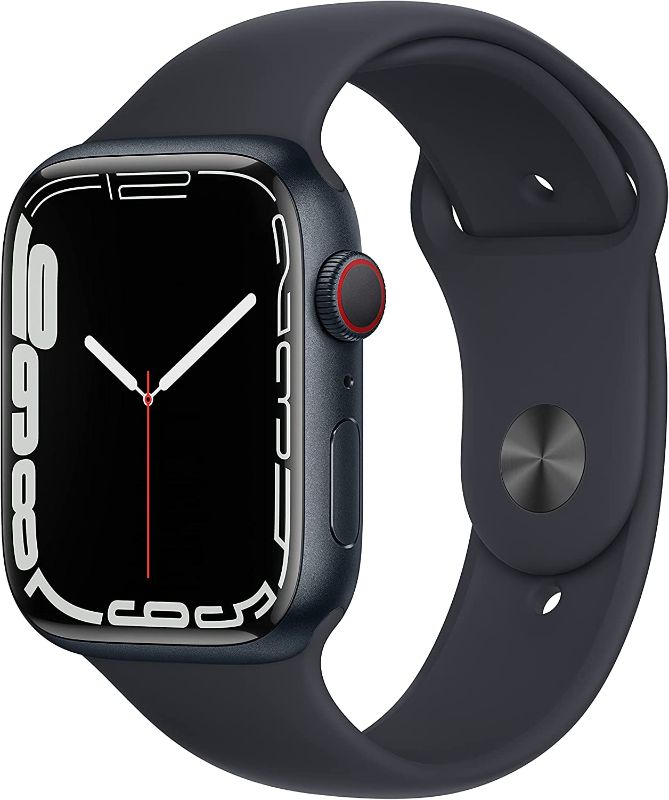 Photo 1 of Apple Watch Series 7 [GPS + Cellular 45mm] Smart Watch w/ Midnight Aluminum Case with Midnight Sport Band. Fitness Tracker, Blood Oxygen & ECG Apps, Always-On Retina Display, Water Resistant
