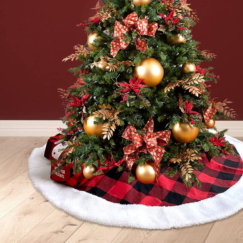 Photo 1 of 42 Inch Christmas Tree Plush Skirt Xmas Tree Skirts for Christmas Tree Holiday Party Decorations