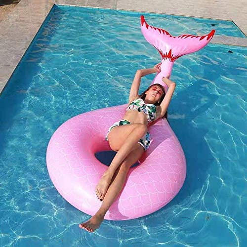 Photo 1 of Inflatable Pink Mermaid Swimming Circle, Floating Bed, Swimming Deck Chair, Beach Water Deck Chair, for Pool and Beach Party
