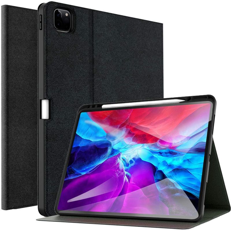 Photo 1 of Supveco iPad Pro 12.9 Case 2020/2018 with Pencil Holder, Denim Stand Folio Protective Cover, with Auto Wake/Sleep Function for iPad Pro 12.9'' 4th/3rd Generation, Black
