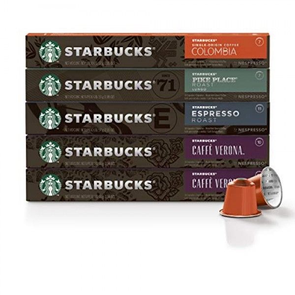 Photo 1 of Starbucks by Nespresso, Intense Variety Pack (50-count single serve capsules, 10 of each flavor, compatible with Nespresso Original Line System) FRESHEST BY 1/5/2022
