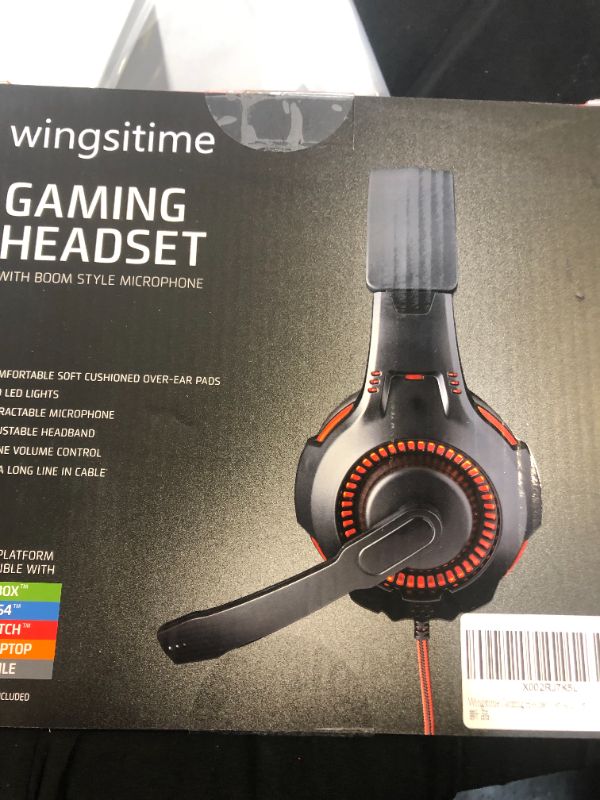 Photo 3 of Wingstime Gaming Headset for PS4 PS5 Xbox ONE PC Laptop Nintendo Switch with Microphone, Over Ear Headphone Stereo Sound Soft Noise Cancelling Memory Earmuffs, LED Light mic (Adapter Needed)
