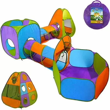 Photo 1 of Playz 3-Piece Kids Play Tent Crawl Tunnel and Ball Pit with Basketball Hoop Play	