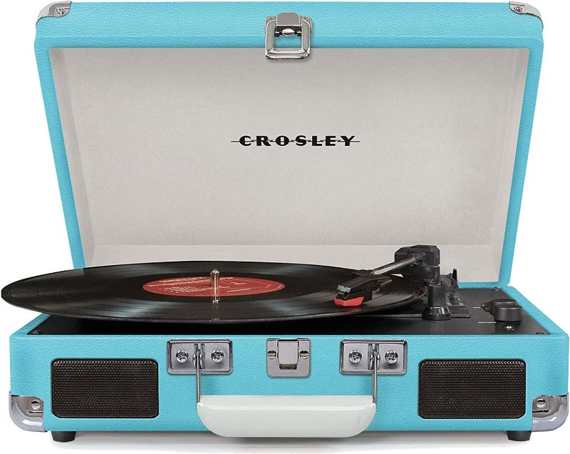 Photo 1 of Crosley CR8005D-TU Cruiser Deluxe Vintage 3-Speed Bluetooth Suitcase Turntable, Aqua
