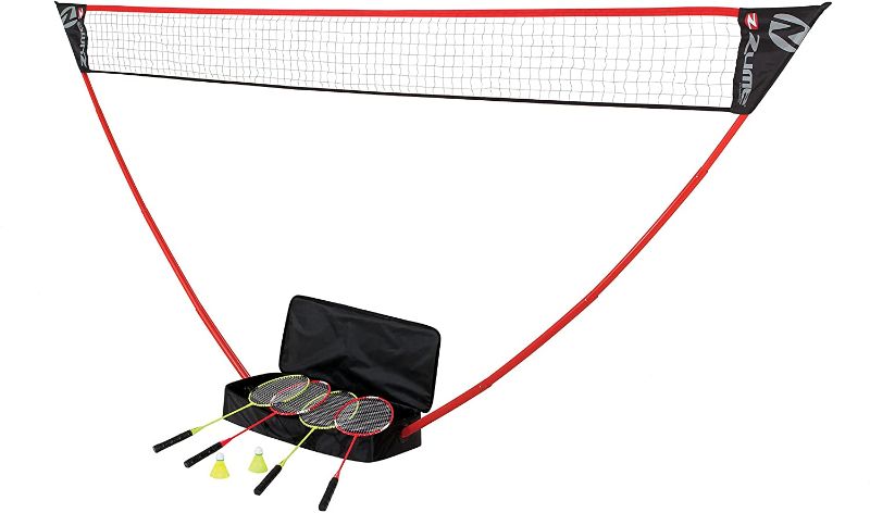 Photo 1 of Zume Games Portable Badminton Set with Freestanding Base – Sets Up on Any Surface in Seconds – No Tools or Stakes Required

