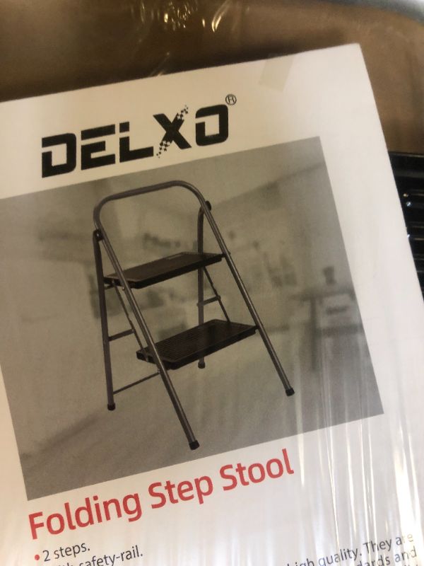 Photo 4 of Delxo Folding Step Stool- 2 Step Ladder with Anti-Slip Pedal, Hold Up to 330LBS Lightweight and Multi-Use for Household and Kitchen Small 2 Step Stool Steel Grey
