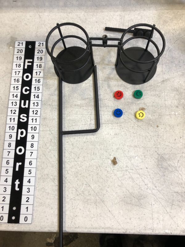 Photo 3 of Focusport Cornhole Scoreboard with Drink Holder, Metal Magnetic Score Keeper with Drinkholder Stake and Powerful Magnet, Hold Your Phone and Drinks, Keep Track of Score for Outdoor Game
