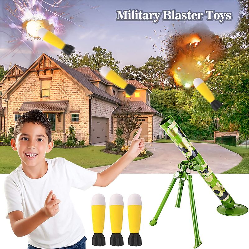 Photo 1 of KoudHug Military Toy Mortar, Artillery,Cannon,Howitzer,Gun, Self-propelled Launch Set Includes 3 Safety LED Foam Shells, Launch Range of 16 Feet - Missile Launcher Best Gift for Boys and Girls (Green)
