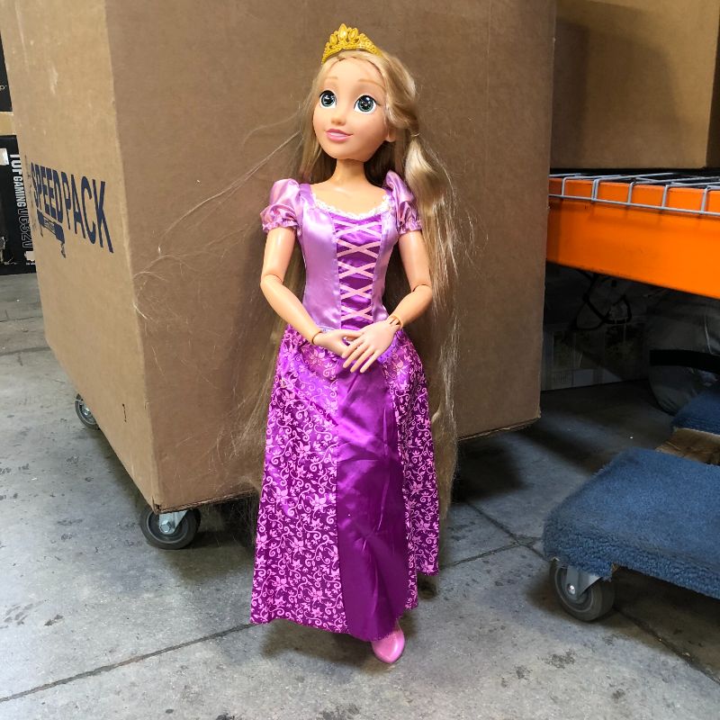 Photo 6 of Disney Princess Rapunzel 32" Playdate, My Size Articulated Doll, Comes with Brush to Comb Her Long Golden Locks, Movie Inspired Purple Dress, Removable Shoes & A Tiara
