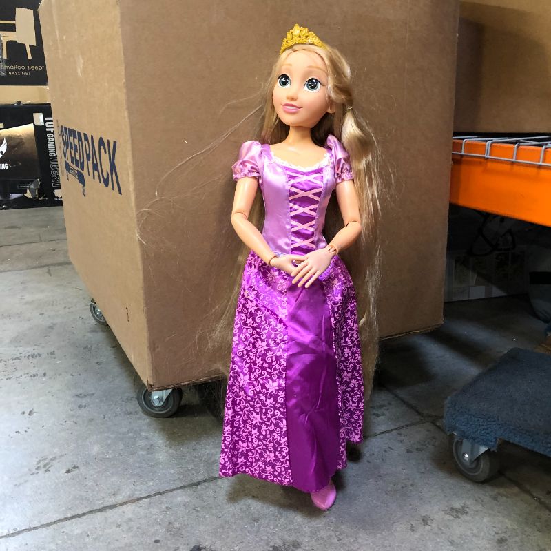 Photo 5 of Disney Princess Rapunzel 32" Playdate, My Size Articulated Doll, Comes with Brush to Comb Her Long Golden Locks, Movie Inspired Purple Dress, Removable Shoes & A Tiara
