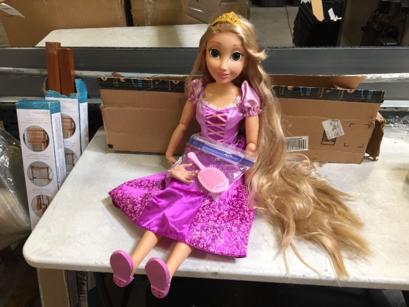 Photo 7 of Disney Princess Rapunzel 32" Playdate, My Size Articulated Doll, Comes with Brush to Comb Her Long Golden Locks, Movie Inspired Purple Dress, Removable Shoes & A Tiara
