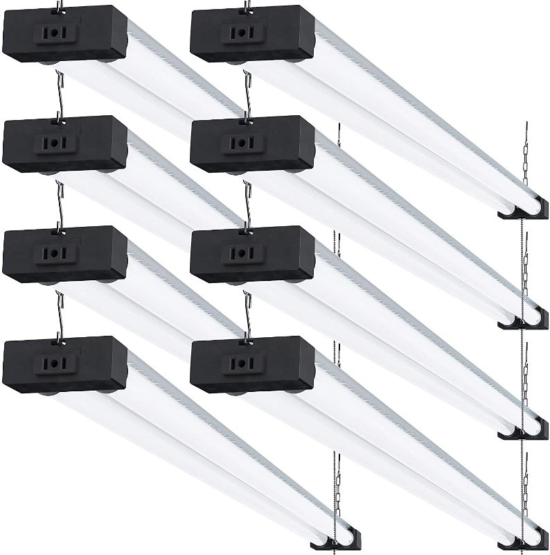 Photo 1 of Sunco Lighting LED Shop Light for Workshop Garage 4FT, Plug in Linkable Industrial Utility Fixture, 5000K Daylight, 40W=260W, 4100 LM, Integrated T8, Hanging/Mounted, Pull Chain, Energy Star 8 Pack
