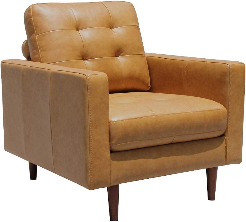 Photo 1 of Amazon Brand – Rivet Cove Mid-Century Modern Tufted Leather Accent Chair, 32.7"W, Caramel